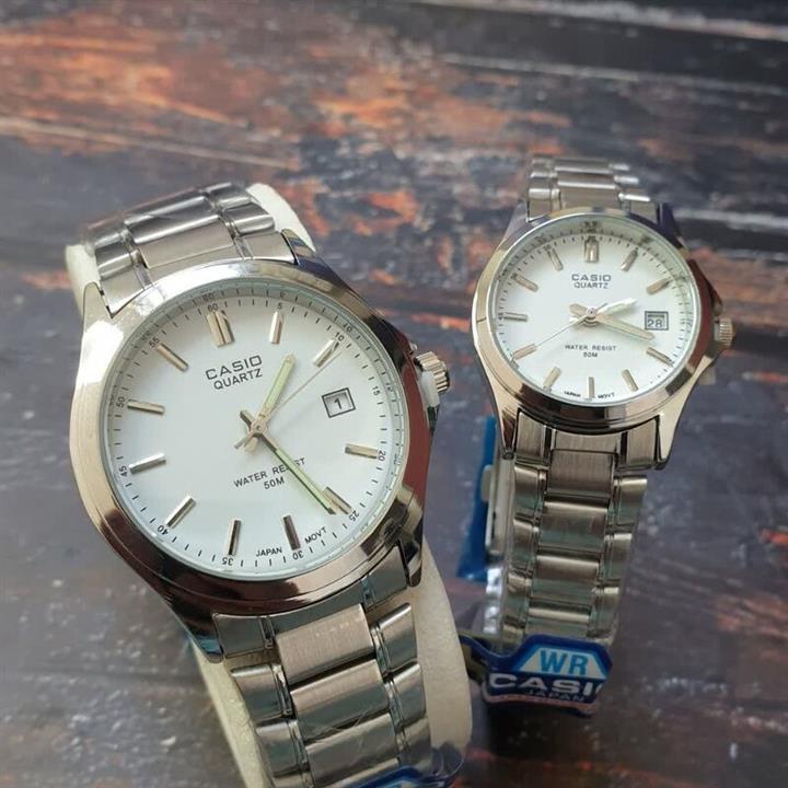 ساعت مچی ست مردانه و زنانه کاسیو بند و بدنه استیل Casio